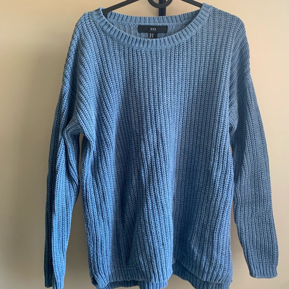 Simple Blue Crew Neck Sweater
